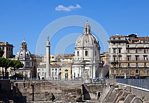 Italy. Rome. Trojan column, churches of Santa Maria di Loreto and Santissima Nome di Maria (Most Holy Name of Mary ),and ruins of photo
