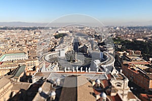 Italy, Rome, Vatican, St. Peters Cathedral, top view of the square, main square, city panorama