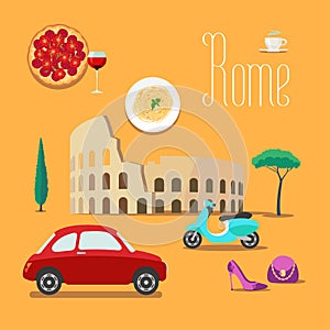 Italy and Rome vector illustration, design element, symbols, icons