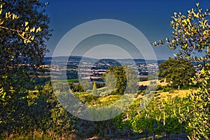 Italy rural Landscape from San Venanzo comune in the Province of Terni Umbria region rolling hills. Evening sunset 2023