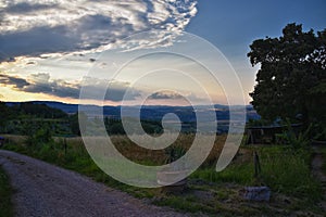 Italy rural Landscape from San Venanzo comune in the Province of Terni Umbria region rolling hills. Evening sunset 2023