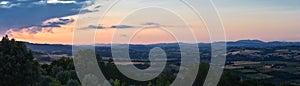 Italy rural Landscape from San Venanzo comune in the Province of Terni Umbria region rolling hills. Evening sunset 2023