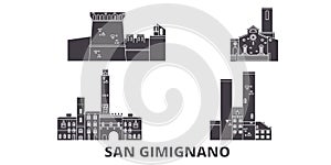 Italy, San Gimignano flat travel skyline set. Italy, San Gimignano black city vector illustration, symbol, travel sights photo