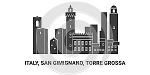 Italy, San Gimignano, Torre Grossa, travel landmark vector illustration
