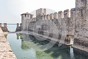 Italy September 2017. Sirmione. medieval castle Scaliger on lake Garda