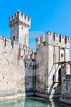 Italy September 2017. Sirmione. medieval castle Scaliger on lake Garda