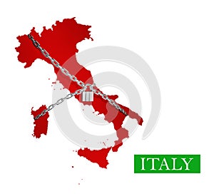 Italy Shutdown Chain and padlock Lock Down 3D illustration