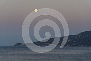 Italy Sicily Aeolian Islands, Salina Island, full moon