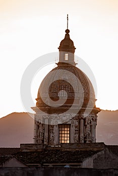 Italy, Sicily.Detail of Carmine Maggiore dome in Palermo