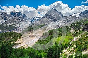 Italy, Stelvio National Park. Famous road to Stelvio Pass in Ortler Alps.