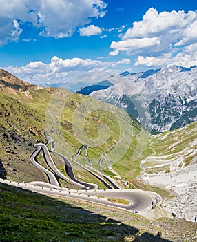 Italy, Stelvio National Park. Famous road to Stelvio Pass in Ortler Alps