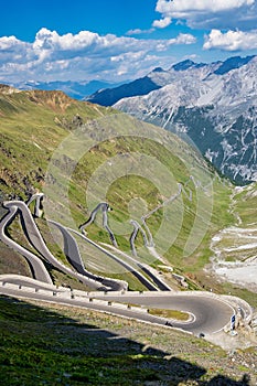 Italy, Stelvio National Park. Famous road to Stelvio Pass in Ortler Alps