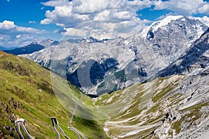 Italy, Stelvio National Park. Famous road to Stelvio Pass in Ortler Alps