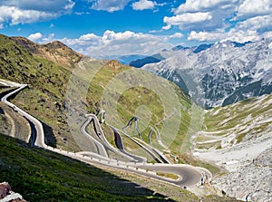 Italy, Stelvio National Park. Famous road to Stelvio Pass in Ortler Alps