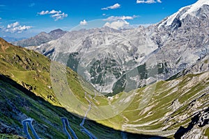 Italy, Stelvio National Park. Famous road to Stelvio Pass in Ortler Alps