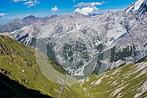 Italy, Stelvio National Park. Famous road to Stelvio Pass in Ortler Alps