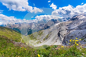 Italy, Stelvio National Park.Famous road to Stelvio Pass in Ortler Alps.Alpine landscape