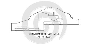 Italy, Su Nuraxi Di Barumini, Su Nuraxi travel landmark vector illustration