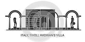 Italy, Tivoli, Hadrian's Villa, travel landmark vector illustration