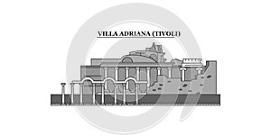 Italy, Tivoli, Villa Adriana city skyline isolated vector illustration, icons