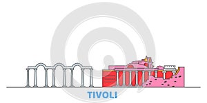 Italy, Tivoli, Villa Adriana line cityscape, flat vector. Travel city landmark, oultine illustration, line world icons