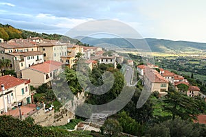 Italy. Toscana. Panorama of Cortona. Sunset