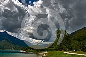 Italy, Trentino Alto Adige: View of Ledro lake in a Cloudy day photo