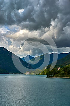 Italy, Trentino Alto Adige: View of Ledro lake in a Cloudy day photo