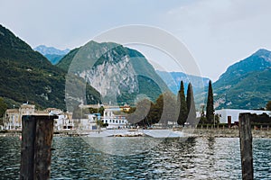 Italy. Trentino Riva del Garda. mountains beauty and vacation, summer day, travel. Water and lake beauty of nature, relaxion wibe