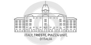 Italy, Trieste, Piazza Unit, D'italia travel landmark vector illustration