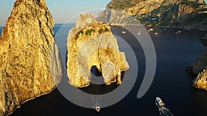 Italy, Tunnel of Love - Isle of Capri, Aerial View, Faraglioni, Tyrrhenian Sea