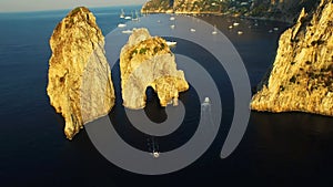 Italy, Tunnel of Love - Isle of Capri, Aerial View, Tyrrhenian Sea, Faraglioni