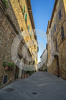 Italy, Tuscany- 30 Sept 2019: cute small street in Pienza