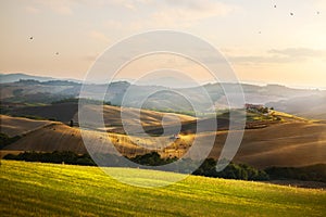 Italy. Tuscany farmland and rolling hills; summer countryside La