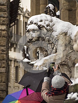 Italy, Tuscany, Florence under snow.