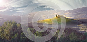 Italy, Tuscany, hill in the rays of the sun