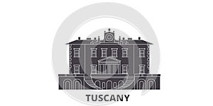 Italy, Tuscany, Medici Villas And Gardens flat travel skyline set. Italy, Tuscany, Medici Villas And Gardens black city