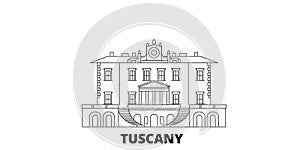 Italy, Tuscany, Medici Villas And Gardens line travel skyline set. Italy, Tuscany, Medici Villas And Gardens outline