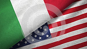 Italy and United States two flags textile cloth, fabric texture