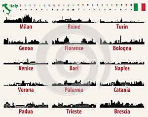 Italy vector cities skylines silhouettes