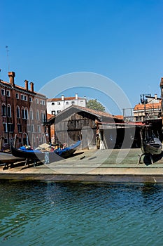 Italy, Venice, Gondola, being serviced repaired