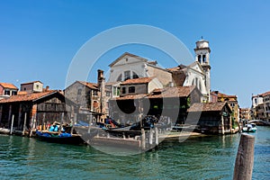 Italy, Venice, Gondola, being serviced repaired