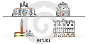 Italy, Venice Landmark flat landmarks vector illustration. Italy, Venice Landmark line city with famous travel sights