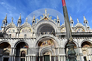 Italy, Venice. Piazza San Marco, St Mark`s Square,The Patriarchal Cathedral Basilica of Saint Mark