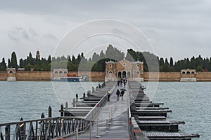 Italy, Venice, St. Michele Island St. Michele cemetery. bridge at the cemetery of St. Michele in Venice