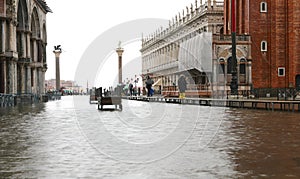 Italy Venice submerged during the flood with high tide and eleva