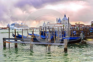 Italy, Venice. Venetian lagoon at sunset in Venice