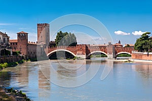 Italy.Verona.View of the Scaliger Bridge.Bridge over the Adige river.