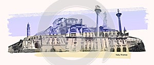 Italy, Vicenza cityscape. Travel city landmark, outline collage or art design