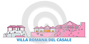 Italy, Villa Romana Del Casale line cityscape, flat vector. Travel city landmark, oultine illustration, line world icons